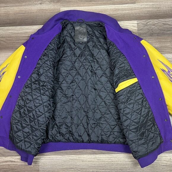 VTG Gold Rush Motorsports Varsity Wool Leather Jacket Purple Gold Sz XL - Picture 7 of 15